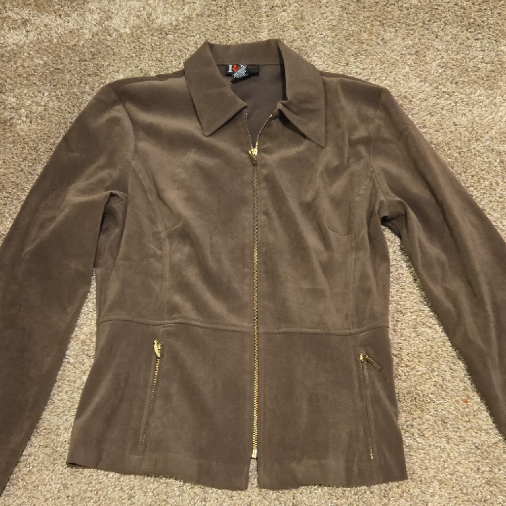 Chic Olive Green Women's Blazer with Gold Zipper